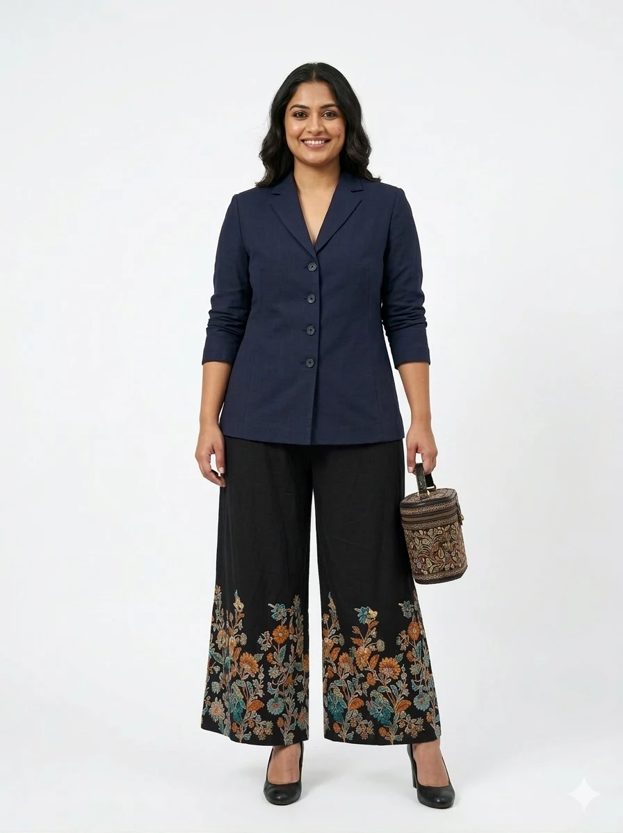 SUTEKI Black Printed Rayon Palazzo