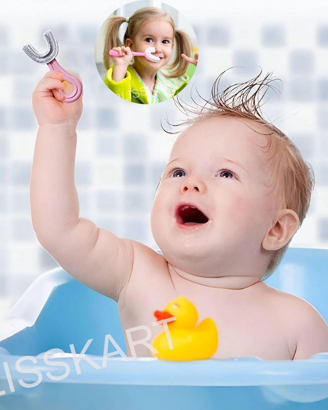 BLISSKART U-Shaped Silicone Baby Toothbrush | Soft 360° Oral Cleaner for Kids & Toddlers | Gentle Gum Massager for Dental Hygiene for baby (Pack of 1)