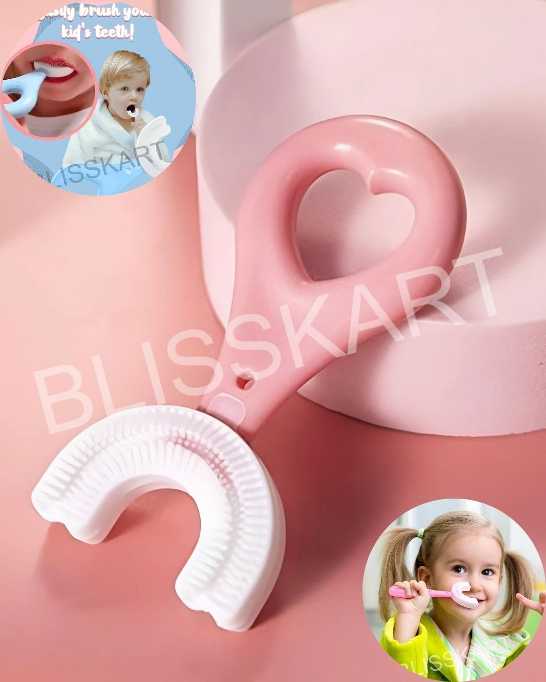 BLISSKART U-Shaped Silicone Baby Toothbrush | Soft 360° Oral Cleaner for Kids & Toddlers | Gentle Gum Massager for Dental Hygiene for baby (Pack of 1)