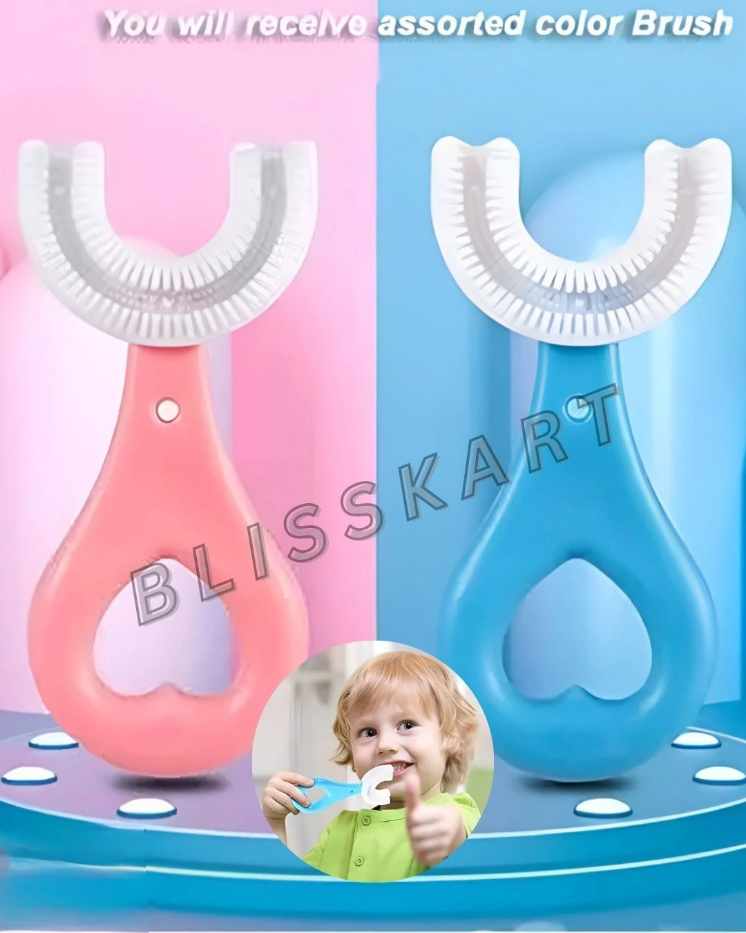 BLISSKART U-Shaped Silicone Baby Toothbrush | Soft 360° Oral Cleaner for Kids & Toddlers | Gentle Gum Massager for Dental Hygiene for baby (Pack of 2)