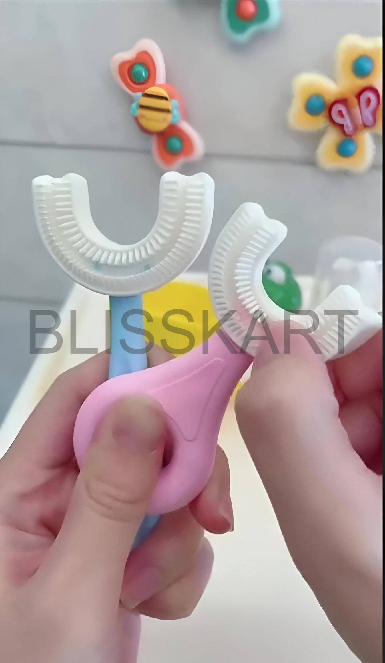 BLISSKART U-Shaped Silicone Baby Toothbrush | Soft 360° Oral Cleaner for Kids & Toddlers | Gentle Gum Massager for Dental Hygiene for baby (Pack of 2)