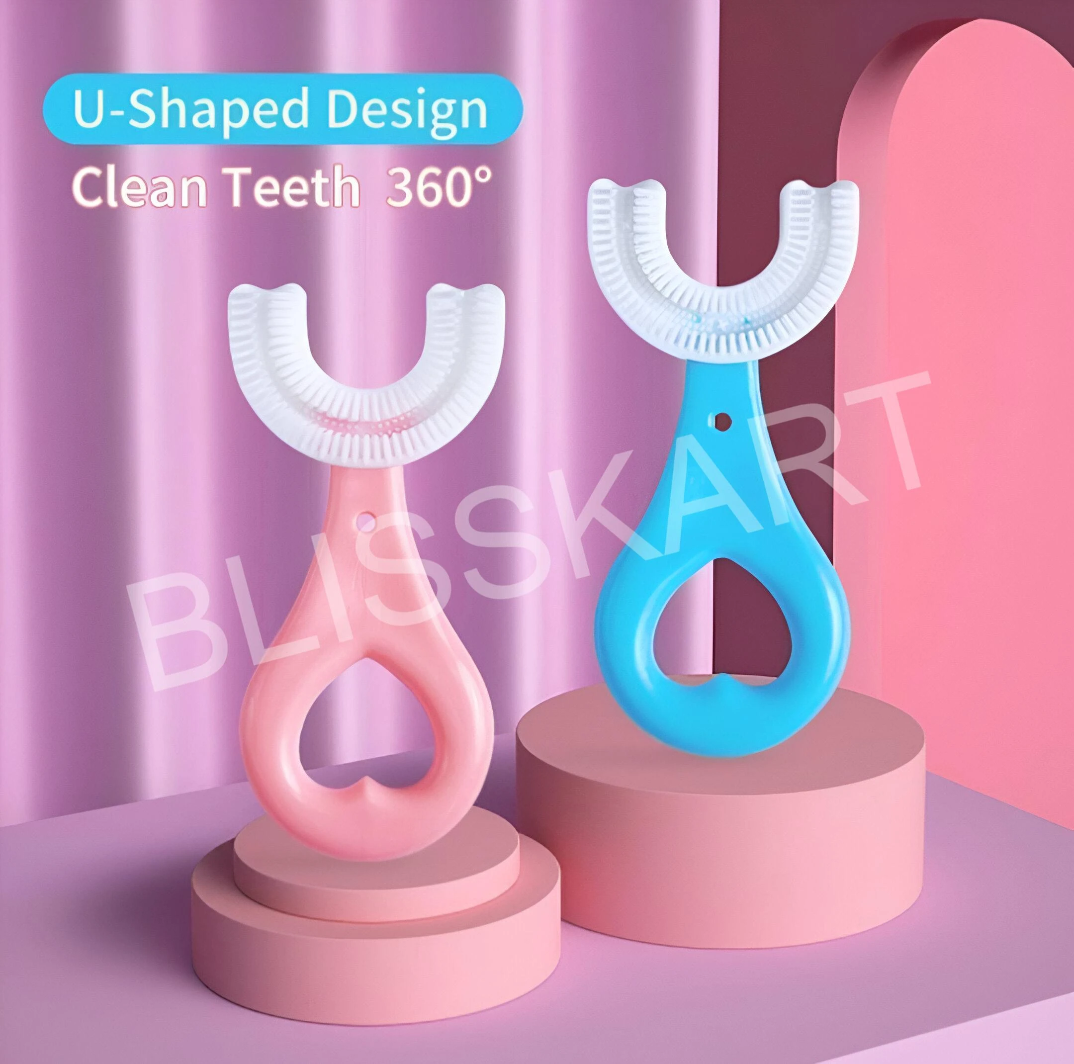 BLISSKART U-Shaped Silicone Baby Toothbrush | Soft 360° Oral Cleaner for Kids & Toddlers | Gentle Gum Massager for Dental Hygiene for baby (Pack of 2)
