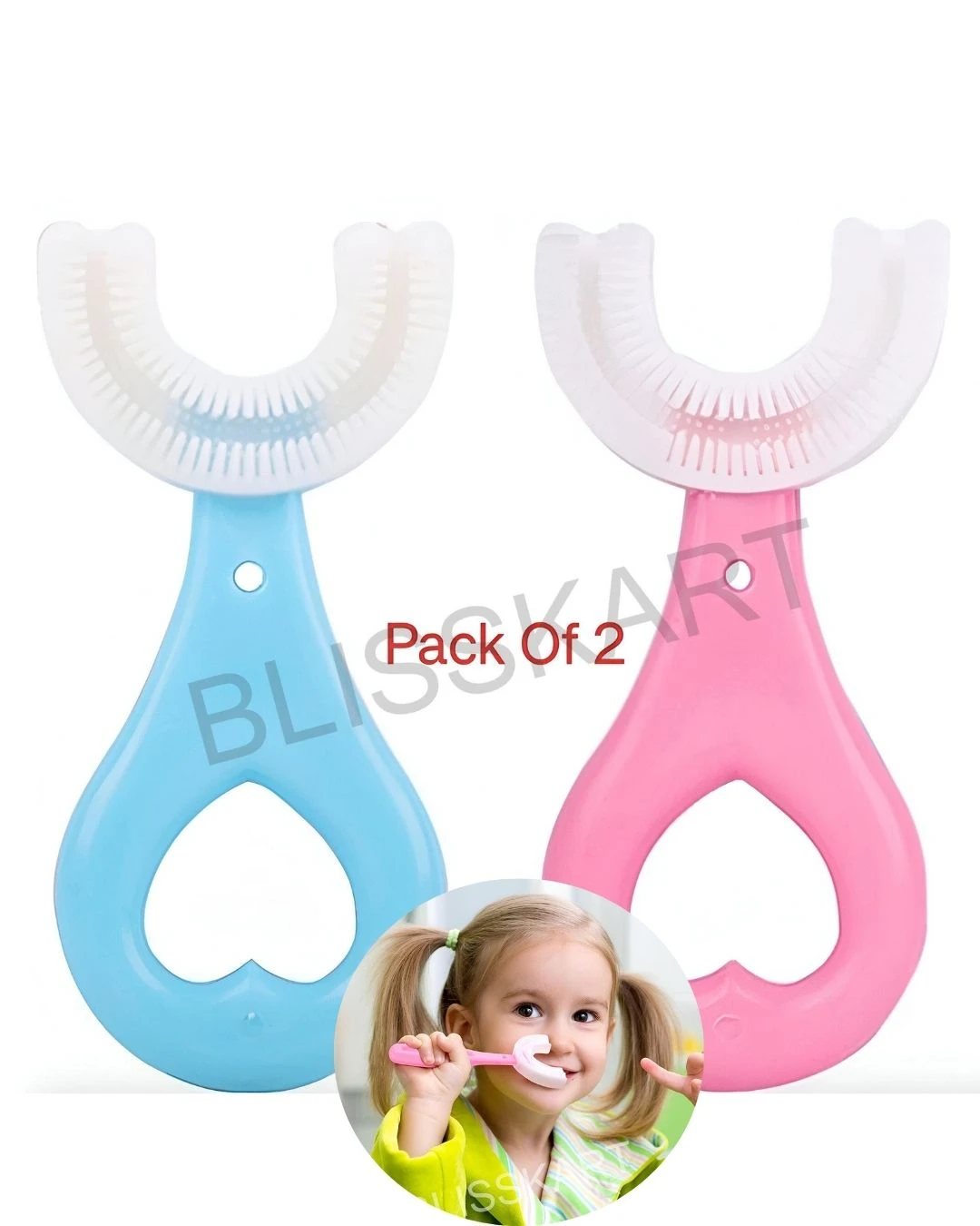BLISSKART U-Shaped Silicone Baby Toothbrush | Soft 360° Oral Cleaner for Kids & Toddlers | Gentle Gum Massager for Dental Hygiene for baby (Pack of 2)
