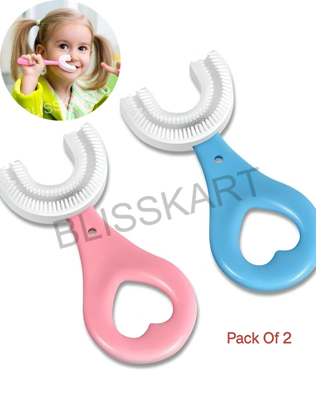 BLISSKART U-Shaped Silicone Baby Toothbrush | Soft 360° Oral Cleaner for Kids & Toddlers | Gentle Gum Massager for Dental Hygiene for baby (Pack of 2)