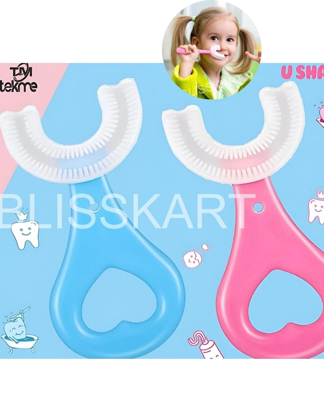 BLISSKART U-Shaped Silicone Baby Toothbrush | Soft 360° Oral Cleaner for Kids & Toddlers | Gentle Gum Massager for Dental Hygiene for baby (Pack of 2)