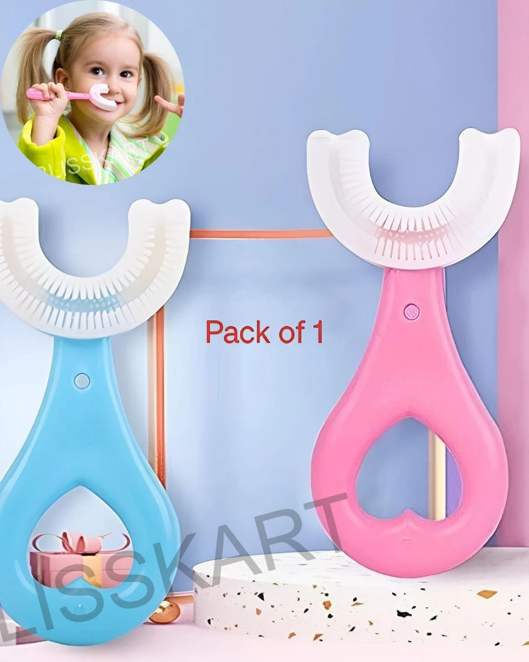 BLISSKART U-Shaped Silicone Baby Toothbrush | Soft 360° Oral Cleaner for Kids & Toddlers | Gentle Gum Massager for Dental Hygiene for baby (Pack of 2)