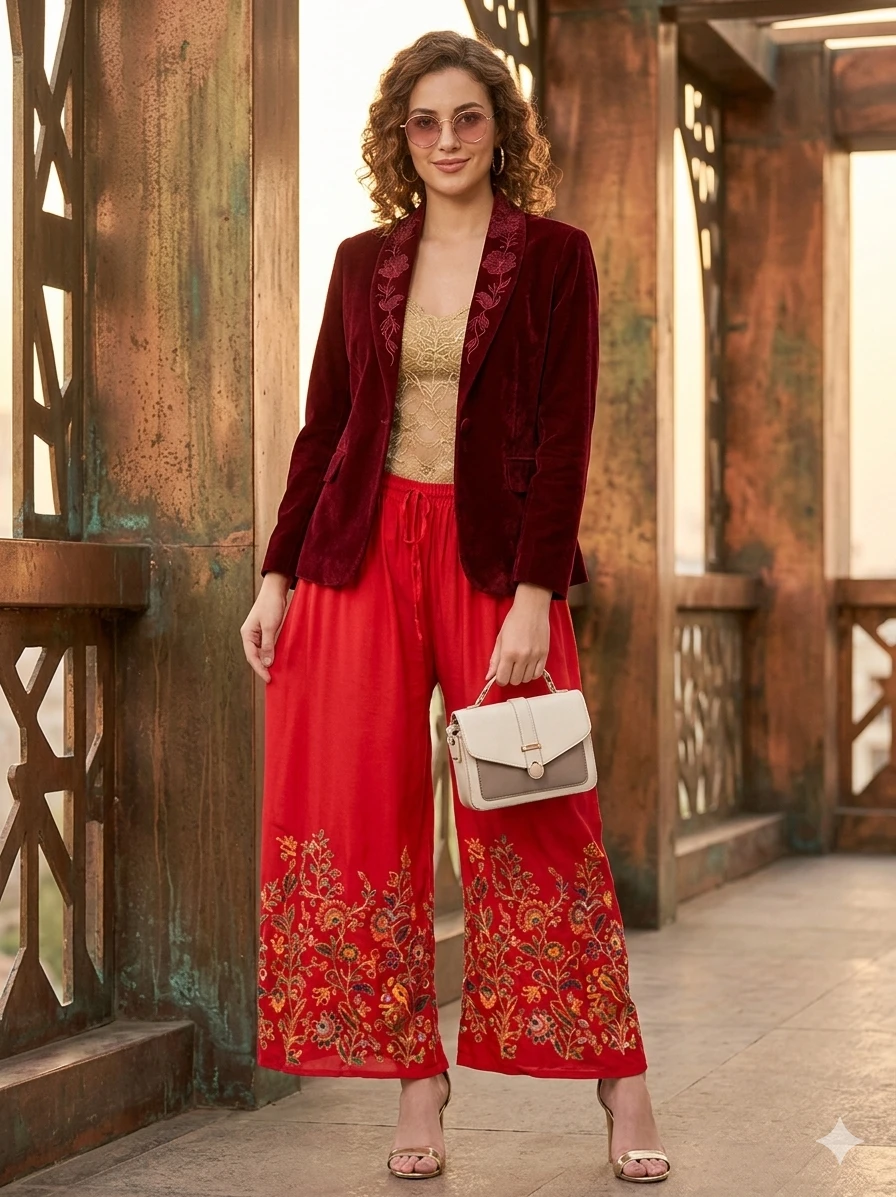 SUTEKI Red Printed Loose Fit Palazzo Pant