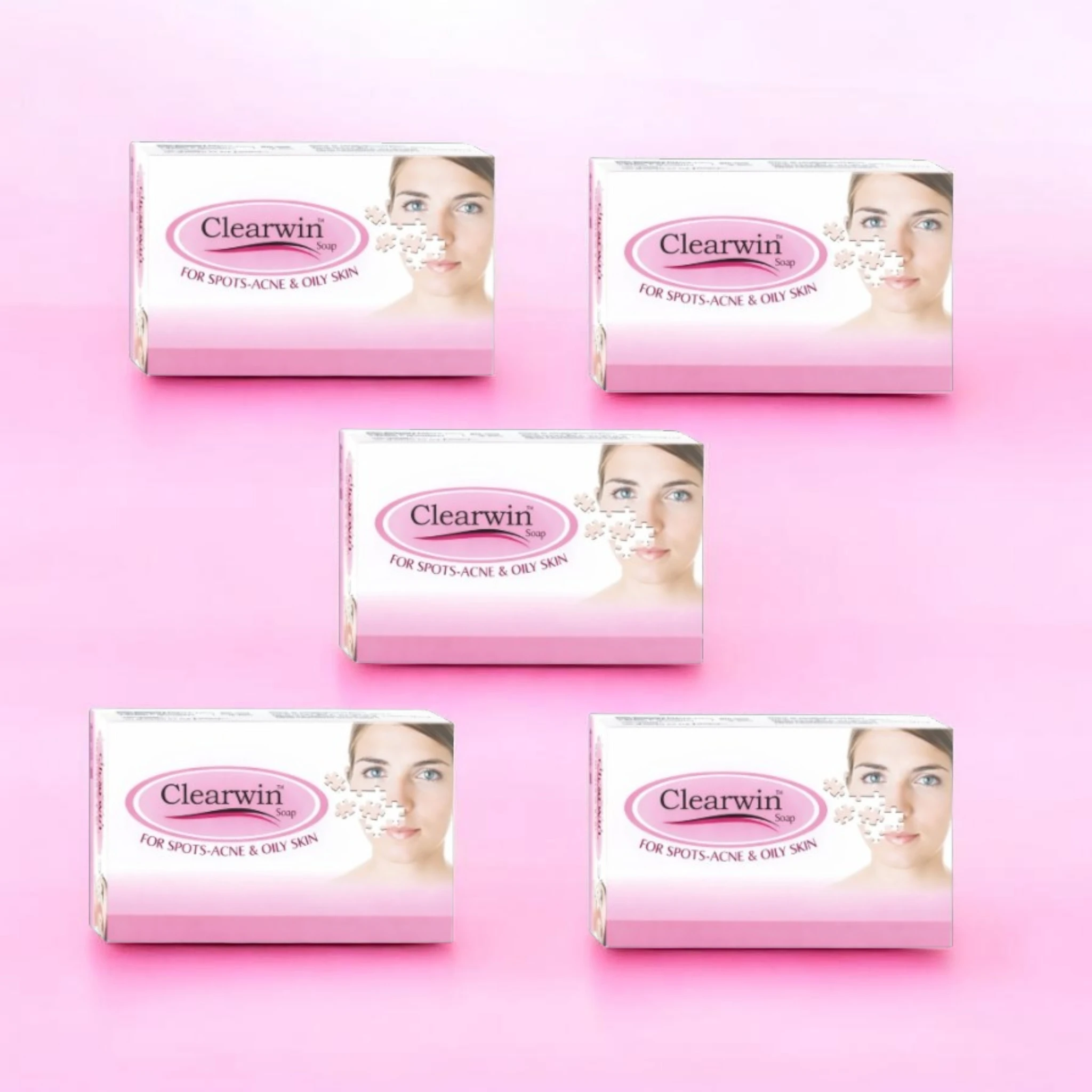 New Clearwin Soap For Spots -Acne & Oily Skin Vitamin E (Pack of 5) 75g Each