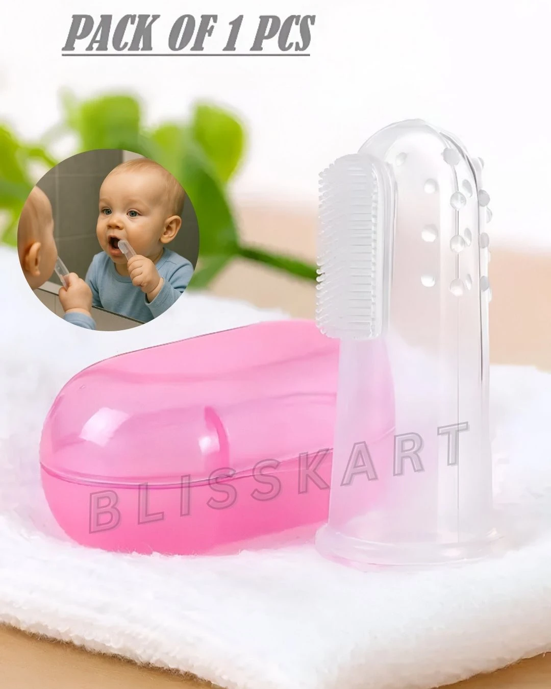 BlissKart Baby Silicone Toothbrush,baby tongue cleaner,Transparent Silicone Finger Brush for Baby Teething,Best silicone baby finger brush,bacho ka toothbrush, Gentle & Effective Oral Care for Your Little One PACK OF 1(with case cover )