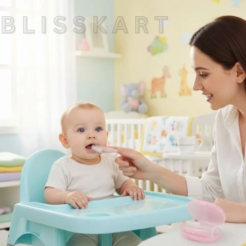 BlissKart Baby Silicone Toothbrush,baby tongue cleaner,Transparent Silicone Finger Brush for Baby Teething,Best silicone baby finger brush,bacho ka toothbrush, Gentle & Effective Oral Care for Your Little One PACK OF 1(with case cover )