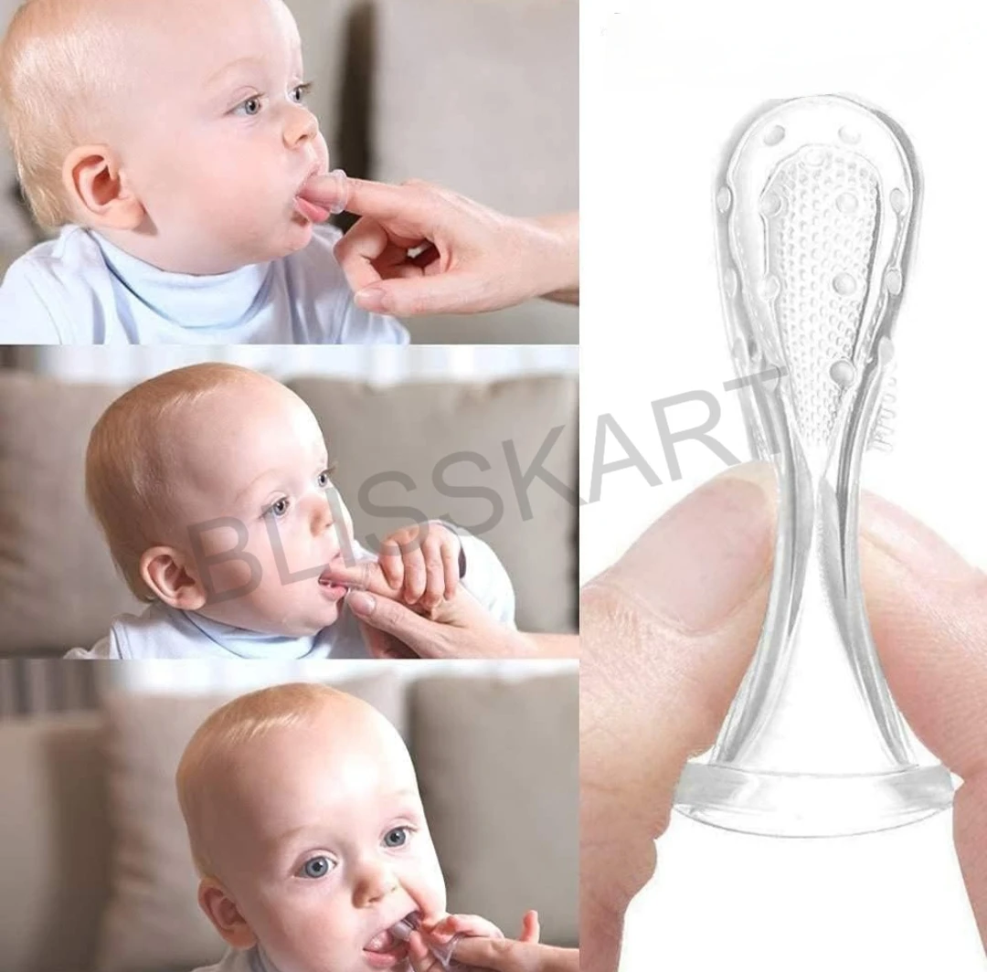BlissKart Baby Silicone Toothbrush,baby tongue cleaner,Transparent Silicone Finger Brush for Baby Teething,Best silicone baby finger brush,bacho ka toothbrush, Gentle & Effective Oral Care for Your Little One PACK OF 1(with case cover )