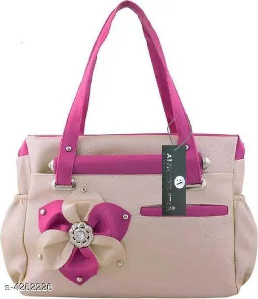 Pink & Cream PU artificial leather women and bag