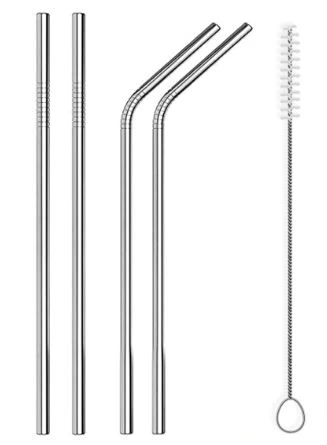 AWADH Steel Straws for Drinking with Cleaning Brush for Kids and Adults Reusable Metal Straw Set Drinking Juice & Drinks Reusable Straw Pipe (3 Bent + 3 Straight +1 Brush)