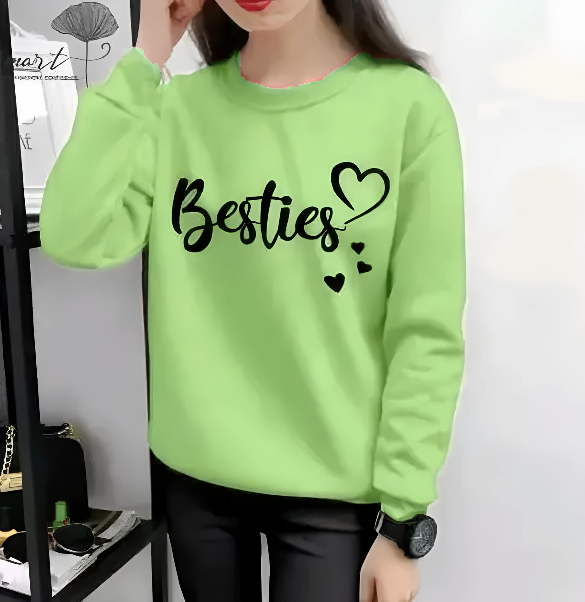 Besties Heart Graphic Lime Green Sweatshirt