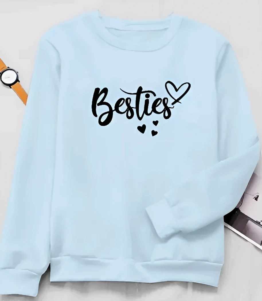 Title: Stylish Sky Blue "Besties" Print Sweatshirt for Women & Girls