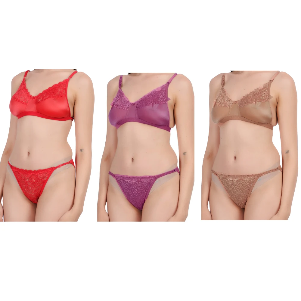 Women's Cotton Non Padded Bra Panty Set (Pack of 1 Bra and 1 Panties)