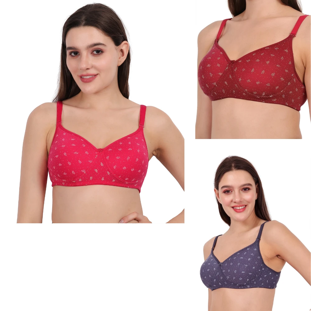 Women Lightly Padded Cotton Bra | Non Wired Full Coverage Everyday Comfort Bra | Soft Breathable T-Shirt Bra for Women & Girls