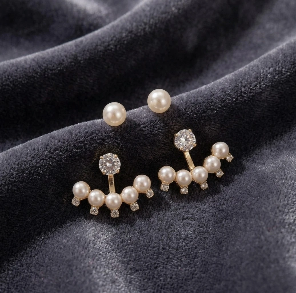 Blisskart Trendy White Pearl & CZ Stone Gold-Plated Ear Jacket Earrings for Women & Girls (1 Pair)