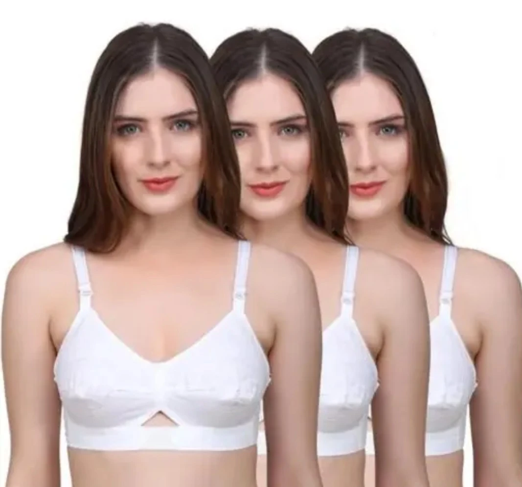 White cotton bra non padded pack of 3