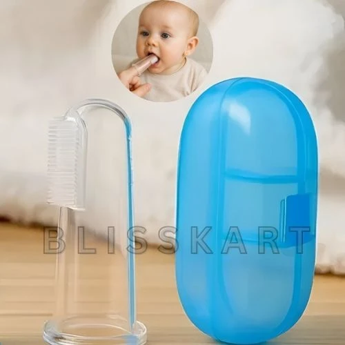 BlissKart Baby Silicone Toothbrush,baby tongue cleaner,Transparent Silicone Finger Brush for Baby Teething,Best silicone baby finger brush,bacho ka toothbrush, Gentle & Effective Oral Care for Your Little One PACK OF 1(with case cover )
