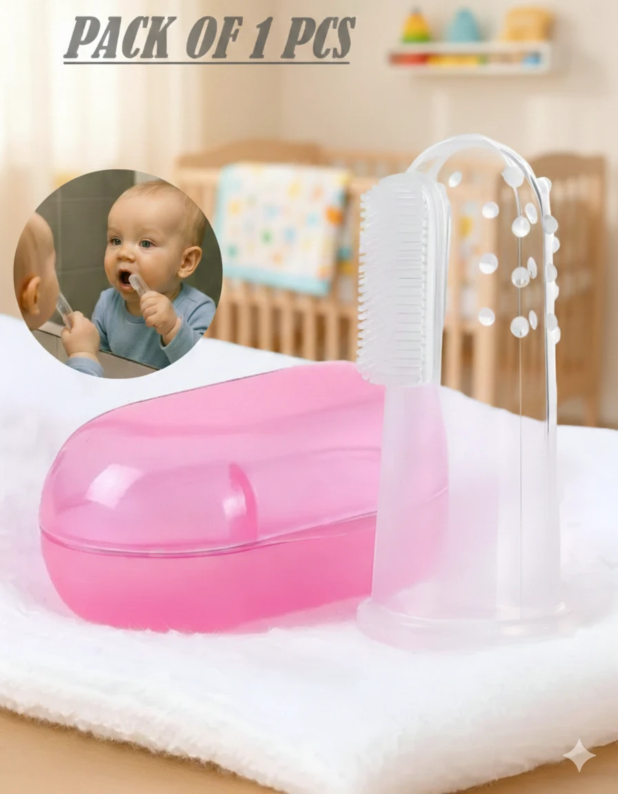 BlissKart Baby Silicone Toothbrush,baby tongue cleaner,Transparent Silicone Finger Brush for Baby Teething,Best silicone baby finger brush,bacho ka toothbrush, Gentle & Effective Oral Care for Your Little One PACK OF 1(with case cover )