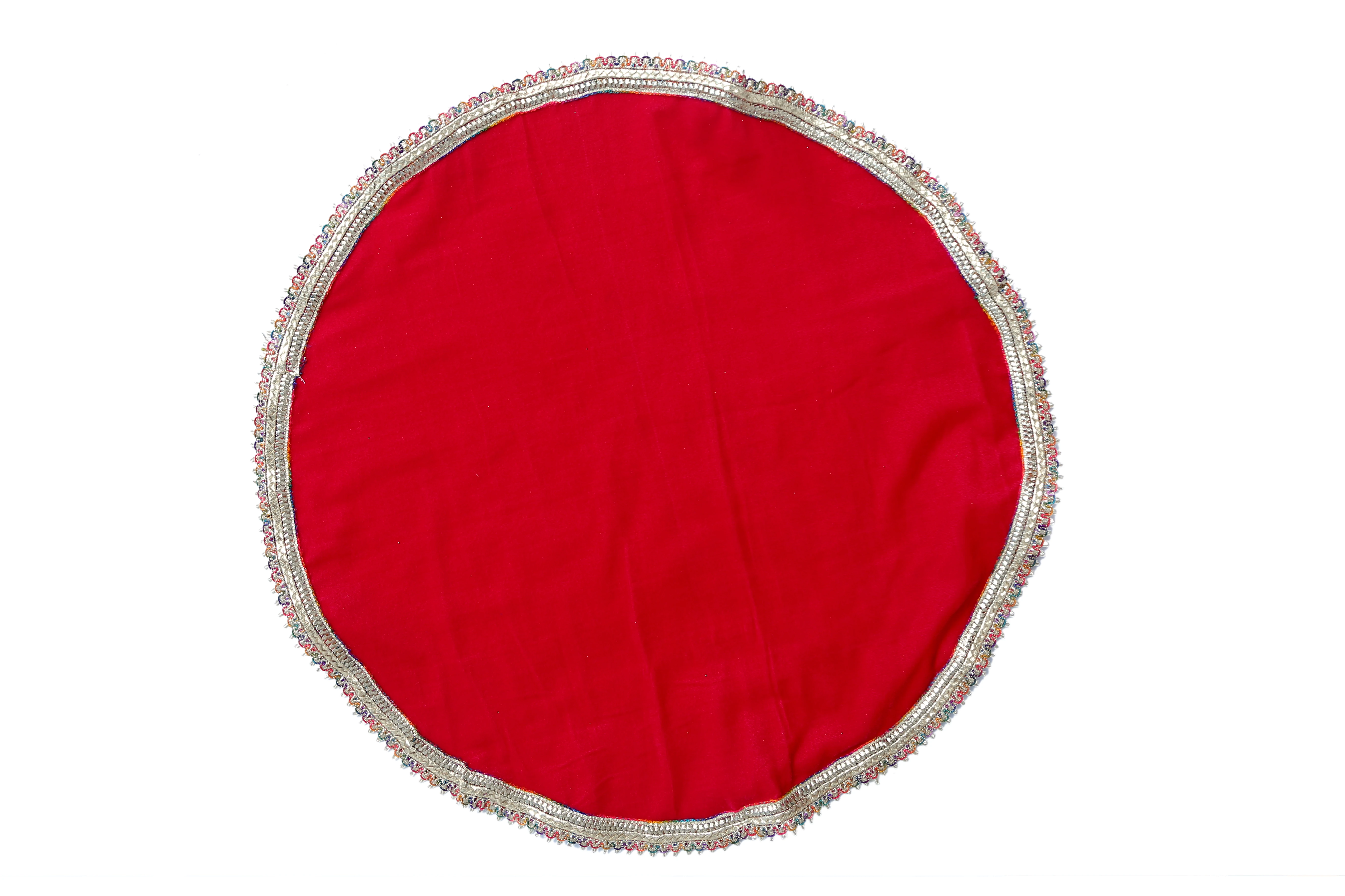 MY GOD GIFT Round Velvet THAALPOSH/Puja aasan for God Mandir/Prasad Thali Cover with MULTI LASE Work for Diwali, Navratri, karwa chauth and Various Puja Rituals 20 inches
