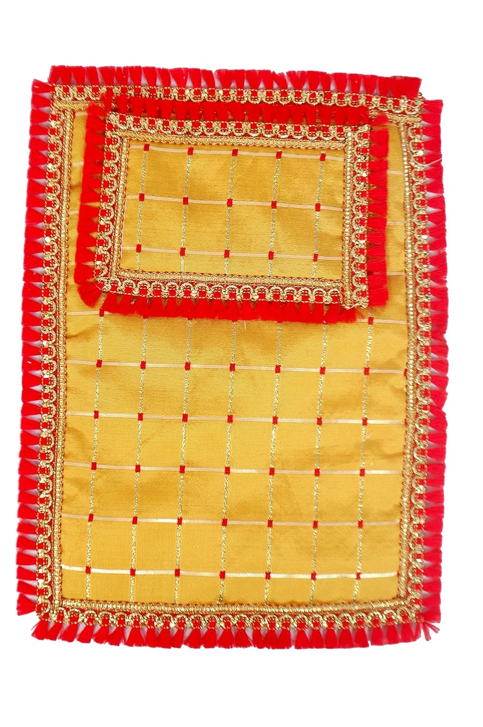 MY GOD GIFT Laddu Gopal Bed | Premium Laddu Gopal Bister | Designer Aasan for God Idol | Decorative Singhasan Mattress with Golden Lace Border II Size 7 X 10 Inch II