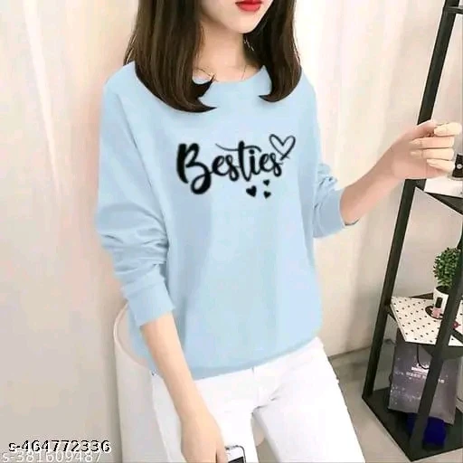 Women's Cotton Printed Round Neck Full Sleeve Tshirts