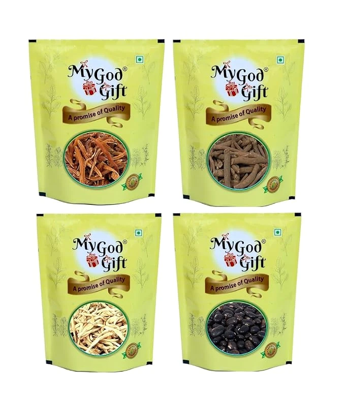 MY GOD GIFT Herbal Combo Picket of 4 (200g) Pack of 1| Shatavar, Safed Musli, Ashwagandha & Kaunch Beej | 50g Each | A Promise of Quality