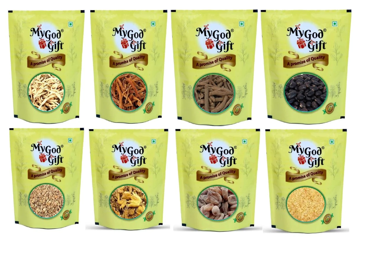 MY GOD GIFT Herbal Combo Picket of 8 (280g) Pack of 1 | Shatavari, Safed Musli, Ashwagandha, Kaunch Beej, Gokhru, Salam Panja, Rumi Mastangi & Salam Mishri | A Promise of Quality