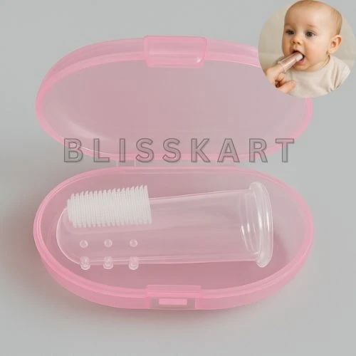 BlissKart Baby Silicone Toothbrush,baby tongue cleaner,Transparent Silicone Finger Brush for Baby Teething,Best silicone baby finger brush,bacho ka toothbrush, Gentle & Effective Oral Care for Your Little One PACK OF 1(with case cover )