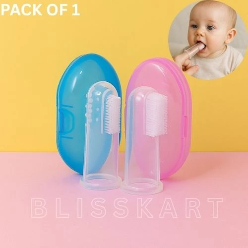 BlissKart Baby Silicone Toothbrush,baby tongue cleaner,Transparent Silicone Finger Brush for Baby Teething,Best silicone baby finger brush,bacho ka toothbrush, Gentle & Effective Oral Care for Your Little One PACK OF 1(with case cover )