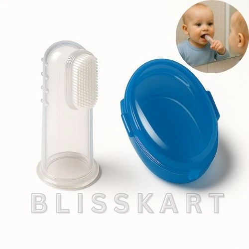 BlissKart Baby Silicone Toothbrush,baby tongue cleaner,Transparent Silicone Finger Brush for Baby Teething,Best silicone baby finger brush,bacho ka toothbrush, Gentle & Effective Oral Care for Your Little One PACK OF 1(with case cover )