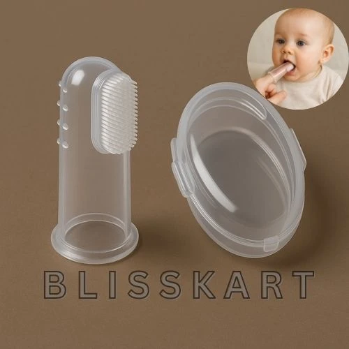 BlissKart Baby Silicone Toothbrush,baby tongue cleaner,Transparent Silicone Finger Brush for Baby Teething,Best silicone baby finger brush,bacho ka toothbrush, Gentle & Effective Oral Care for Your Little One PACK OF 1(with case cover )