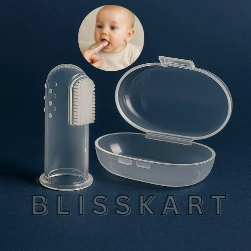 BlissKart Baby Silicone Toothbrush,baby tongue cleaner,Transparent Silicone Finger Brush for Baby Teething,Best silicone baby finger brush,bacho ka toothbrush, Gentle & Effective Oral Care for Your Little One PACK OF 1(with case cover )