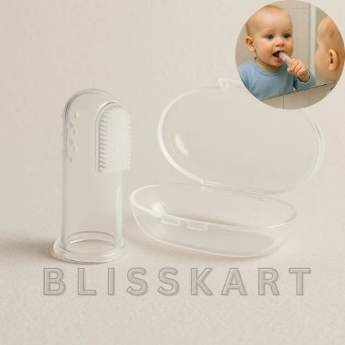 BlissKart Baby Silicone Toothbrush,baby tongue cleaner,Transparent Silicone Finger Brush for Baby Teething,Best silicone baby finger brush,bacho ka toothbrush, Gentle & Effective Oral Care for Your Little One PACK OF 1(with case cover )