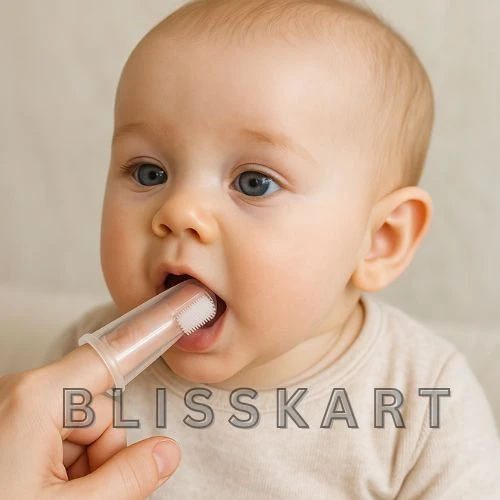 BlissKart Baby Silicone Toothbrush,baby tongue cleaner,Transparent Silicone Finger Brush for Baby Teething,Best silicone baby finger brush,bacho ka toothbrush, Gentle & Effective Oral Care for Your Little One PACK OF 1(with case cover )
