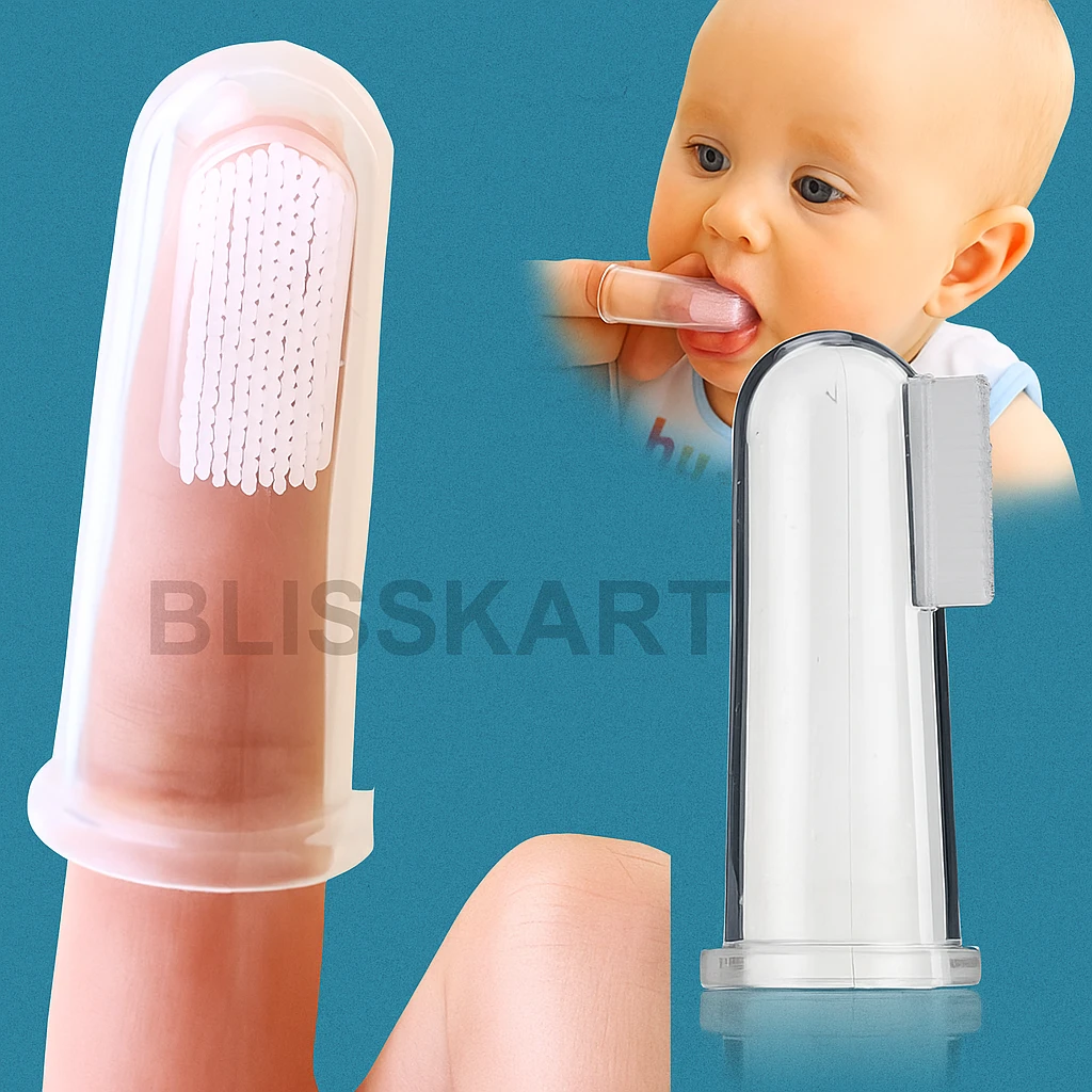 BlissKart Baby Silicone Toothbrush,baby tongue cleaner,Transparent Silicone Finger Brush for Baby Teething,Best silicone baby finger brush,bacho ka toothbrush, Gentle & Effective Oral Care for Your Little One PACK OF 1(with case cover )