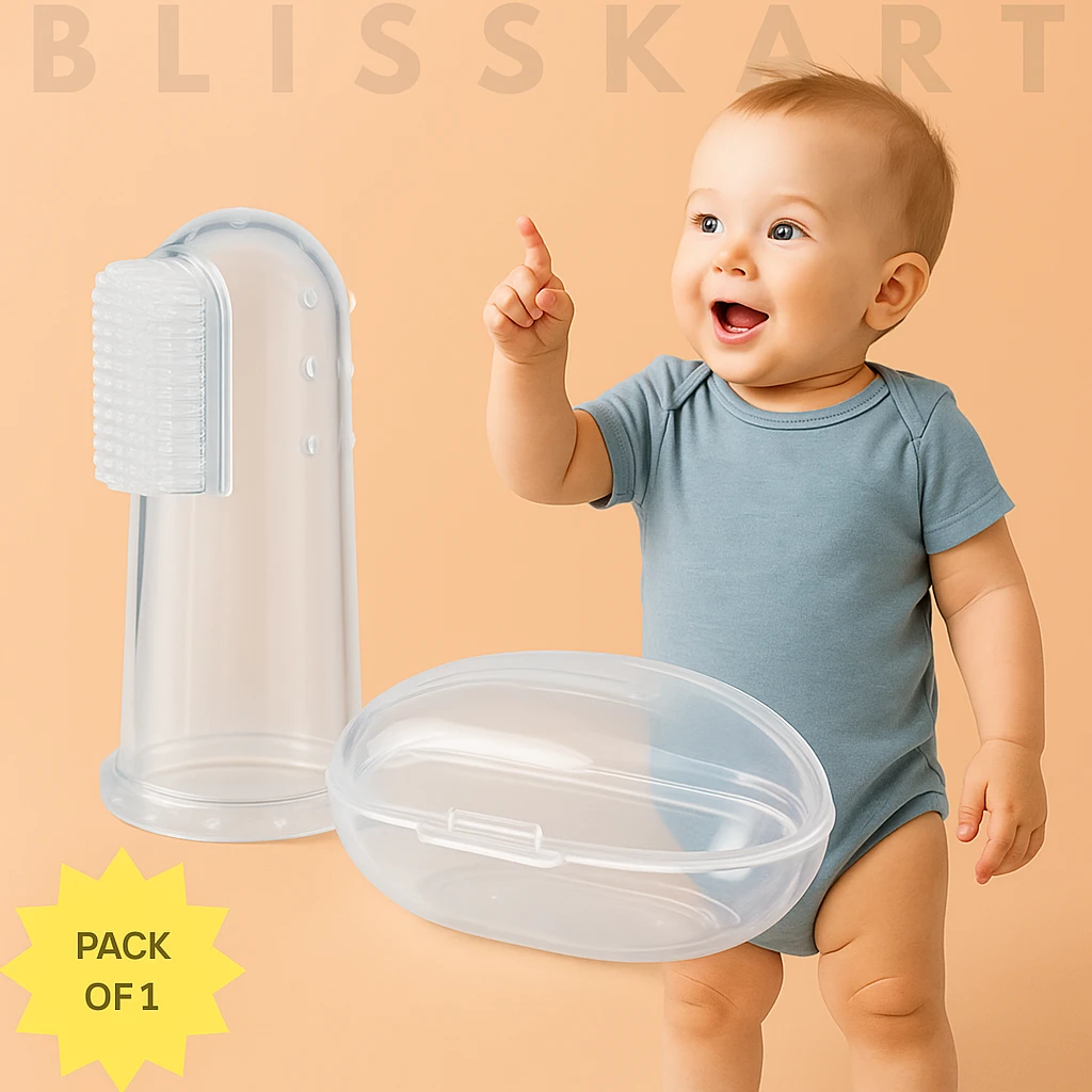 BlissKart Baby Silicone Toothbrush,baby tongue cleaner,Transparent Silicone Finger Brush for Baby Teething,Best silicone baby finger brush,bacho ka toothbrush, Gentle & Effective Oral Care for Your Little One PACK OF 1(with case cover )