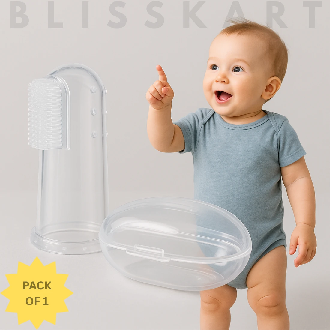 BlissKart Baby Silicone Toothbrush,baby tongue cleaner,Transparent Silicone Finger Brush for Baby Teething,Best silicone baby finger brush,bacho ka toothbrush, Gentle & Effective Oral Care for Your Little One PACK OF 1(with case cover )