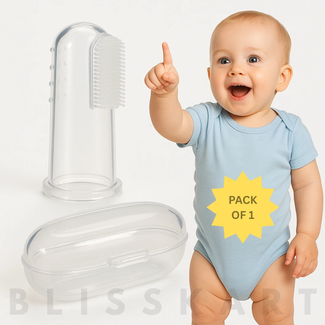 BlissKart Baby Silicone Toothbrush,baby tongue cleaner,Transparent Silicone Finger Brush for Baby Teething,Best silicone baby finger brush,bacho ka toothbrush, Gentle & Effective Oral Care for Your Little One PACK OF 1(with case cover )