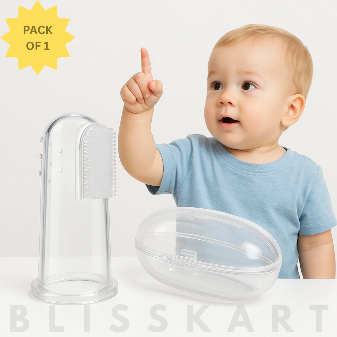 BlissKart Baby Silicone Toothbrush,baby tongue cleaner,Transparent Silicone Finger Brush for Baby Teething,Best silicone baby finger brush,bacho ka toothbrush, Gentle & Effective Oral Care for Your Little One PACK OF 1(with case cover )
