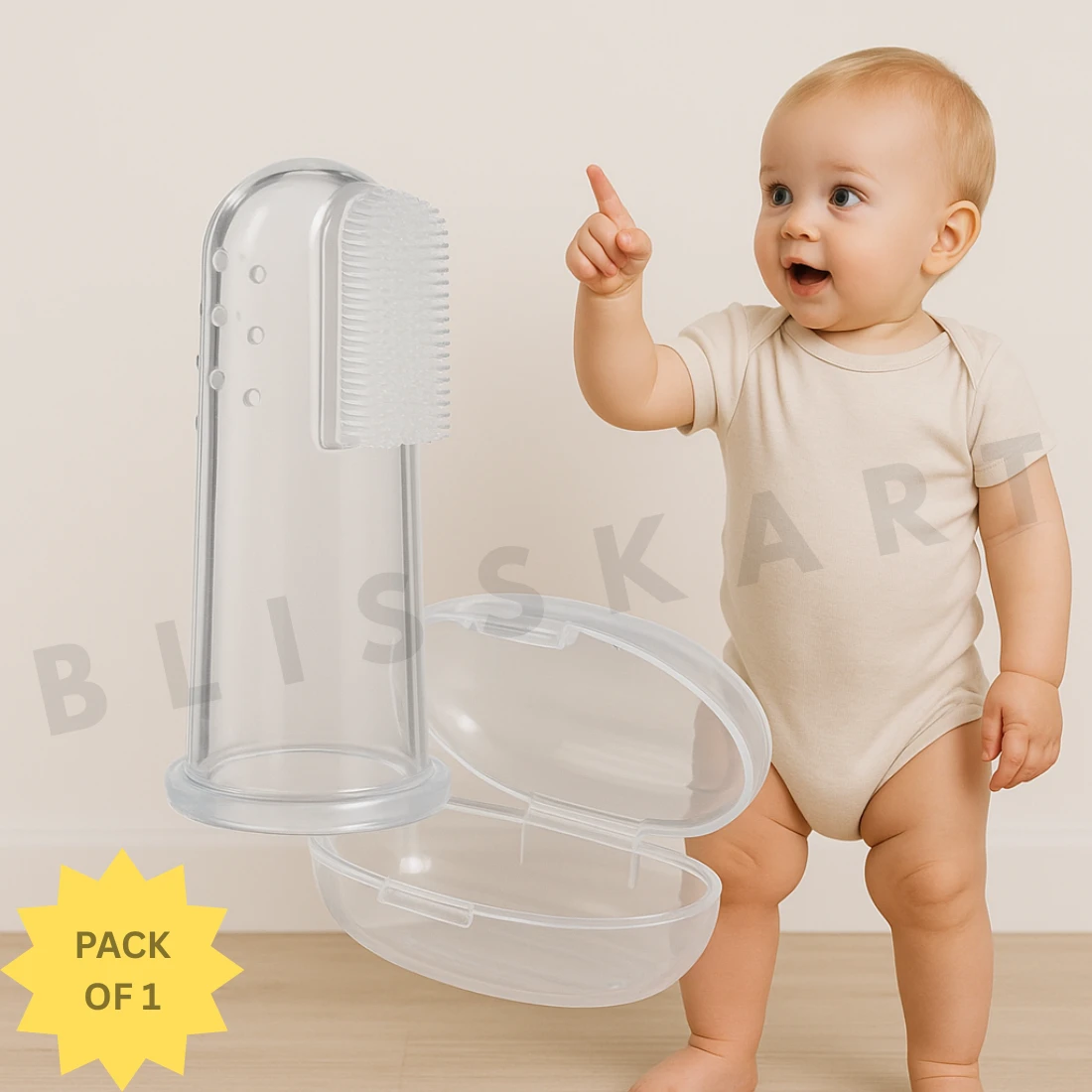 BlissKart Baby Silicone Toothbrush,baby tongue cleaner,Transparent Silicone Finger Brush for Baby Teething,Best silicone baby finger brush,bacho ka toothbrush, Gentle & Effective Oral Care for Your Little One PACK OF 1(with case cover )