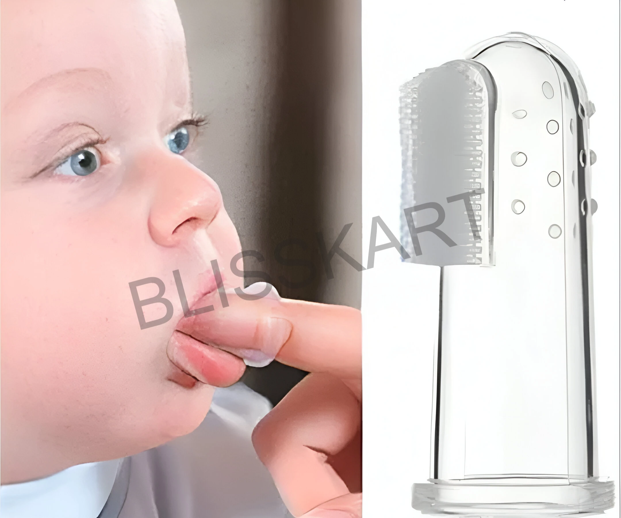BlissKart Baby Silicone Toothbrush,baby tongue cleaner,Transparent Silicone Finger Brush for Baby Teething,Best silicone baby finger brush,bacho ka toothbrush, Gentle & Effective Oral Care for Your Little One PACK OF 1(with case cover )