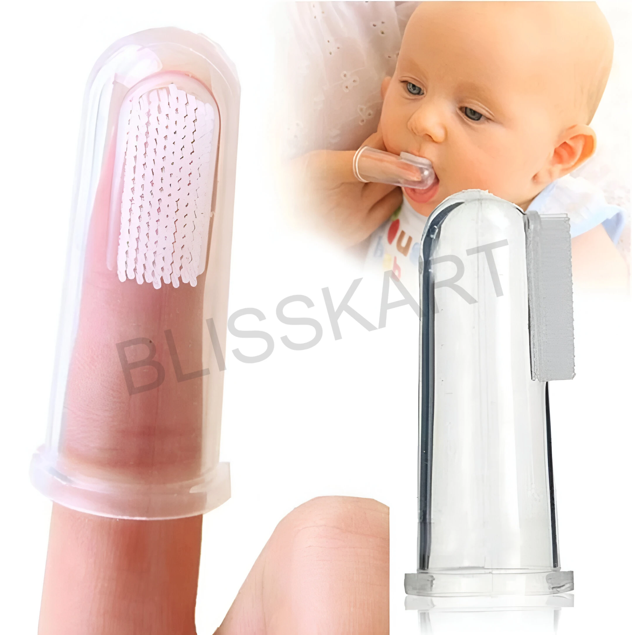 BlissKart Baby Silicone Toothbrush,baby tongue cleaner,Transparent Silicone Finger Brush for Baby Teething,Best silicone baby finger brush,bacho ka toothbrush, Gentle & Effective Oral Care for Your Little One PACK OF 1(with case cover )