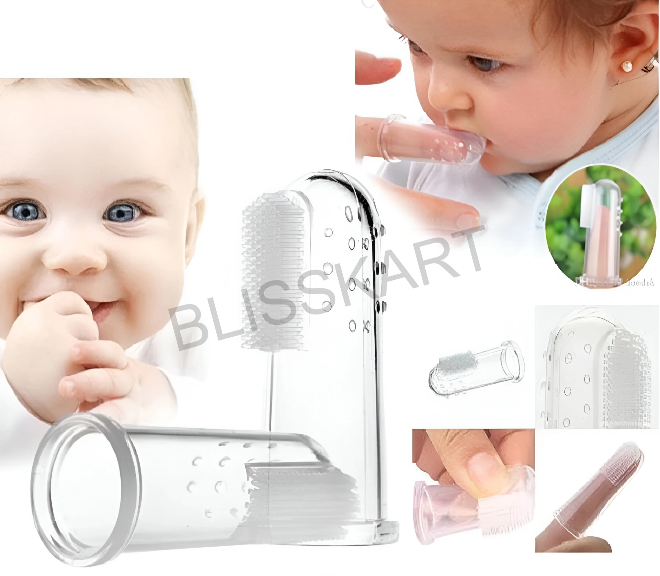 BlissKart Baby Silicone Toothbrush,baby tongue cleaner,Transparent Silicone Finger Brush for Baby Teething,Best silicone baby finger brush,bacho ka toothbrush, Gentle & Effective Oral Care for Your Little One PACK OF 1(with case cover )