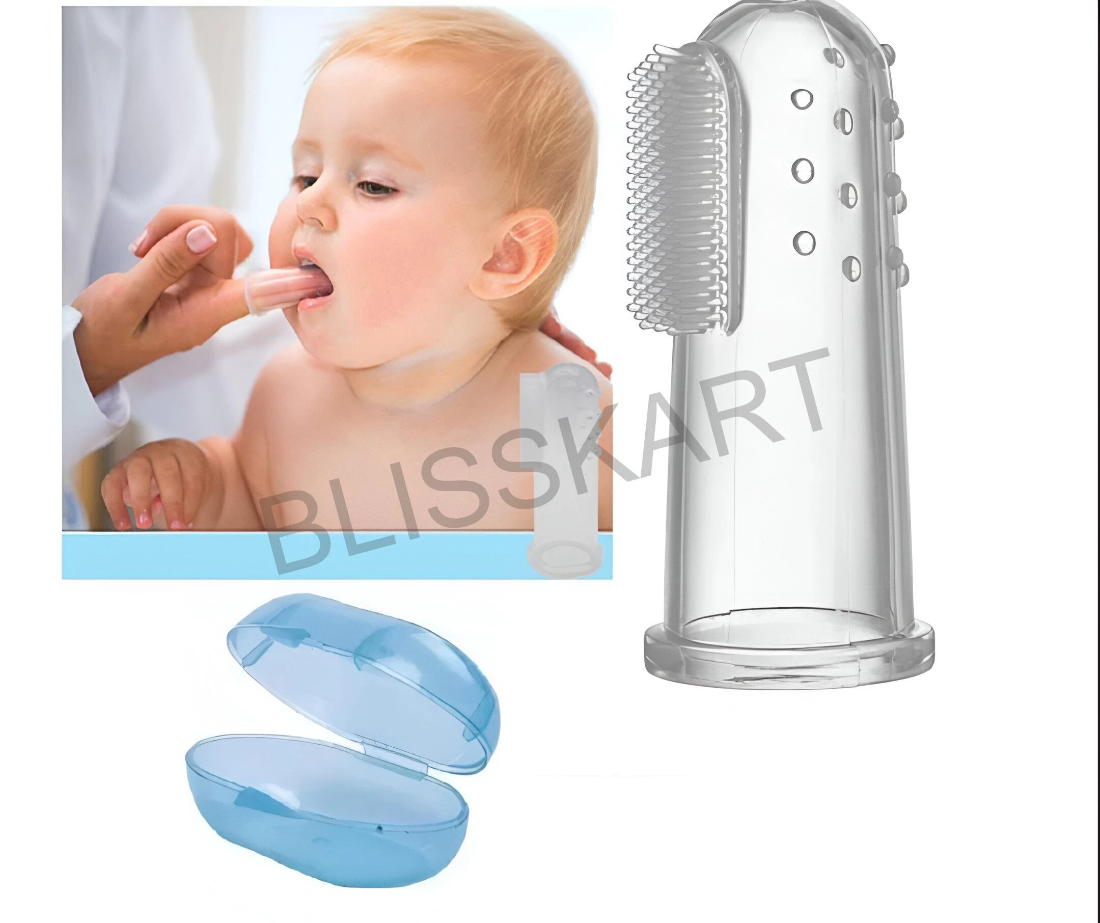 BlissKart Baby Silicone Toothbrush,baby tongue cleaner,Transparent Silicone Finger Brush for Baby Teething,Best silicone baby finger brush,bacho ka toothbrush, Gentle & Effective Oral Care for Your Little One PACK OF 1(with case cover )