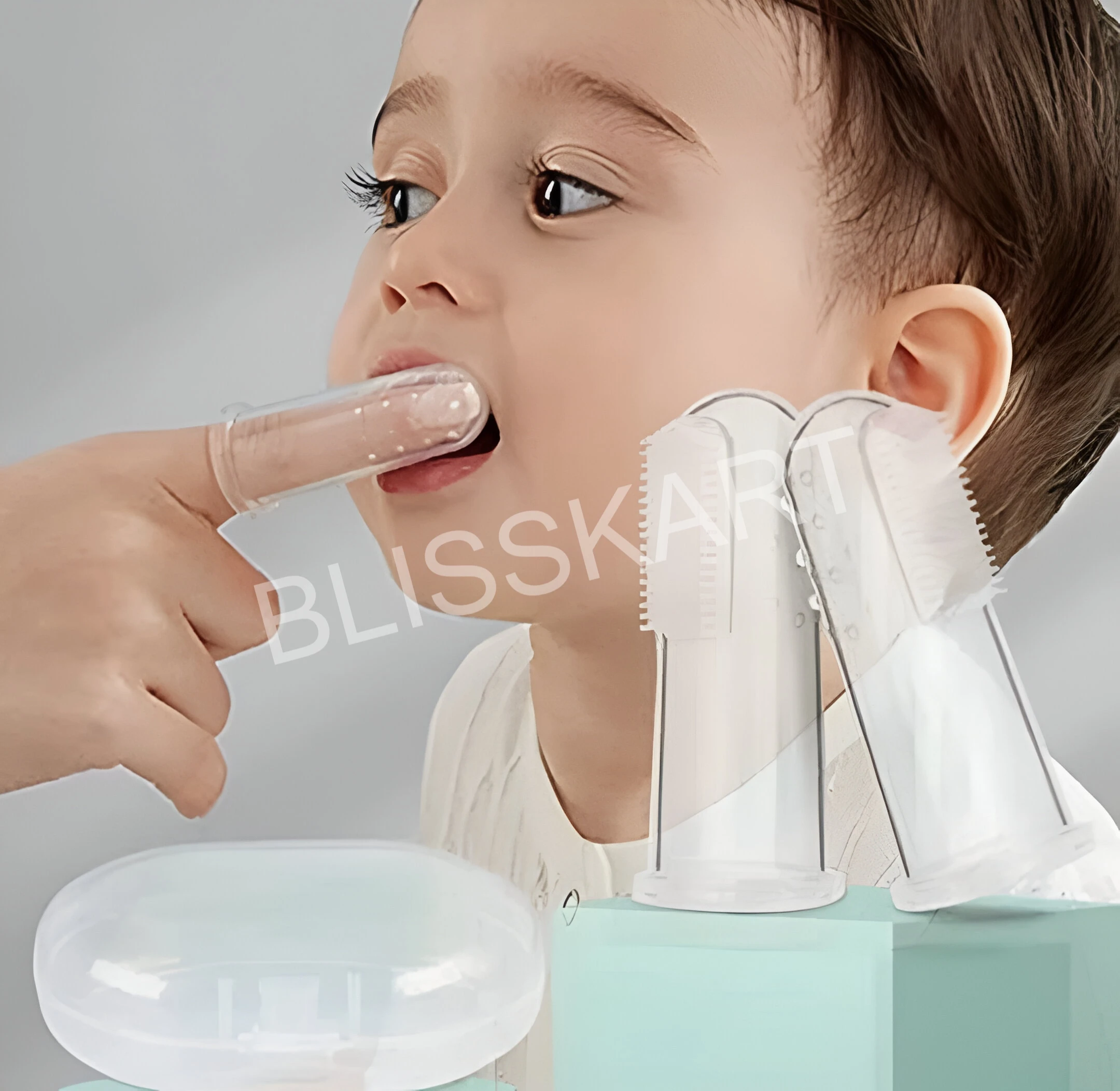 BlissKart Baby Silicone Toothbrush,baby tongue cleaner,Transparent Silicone Finger Brush for Baby Teething,Best silicone baby finger brush,bacho ka toothbrush, Gentle & Effective Oral Care for Your Little One PACK OF 1(with case cover )