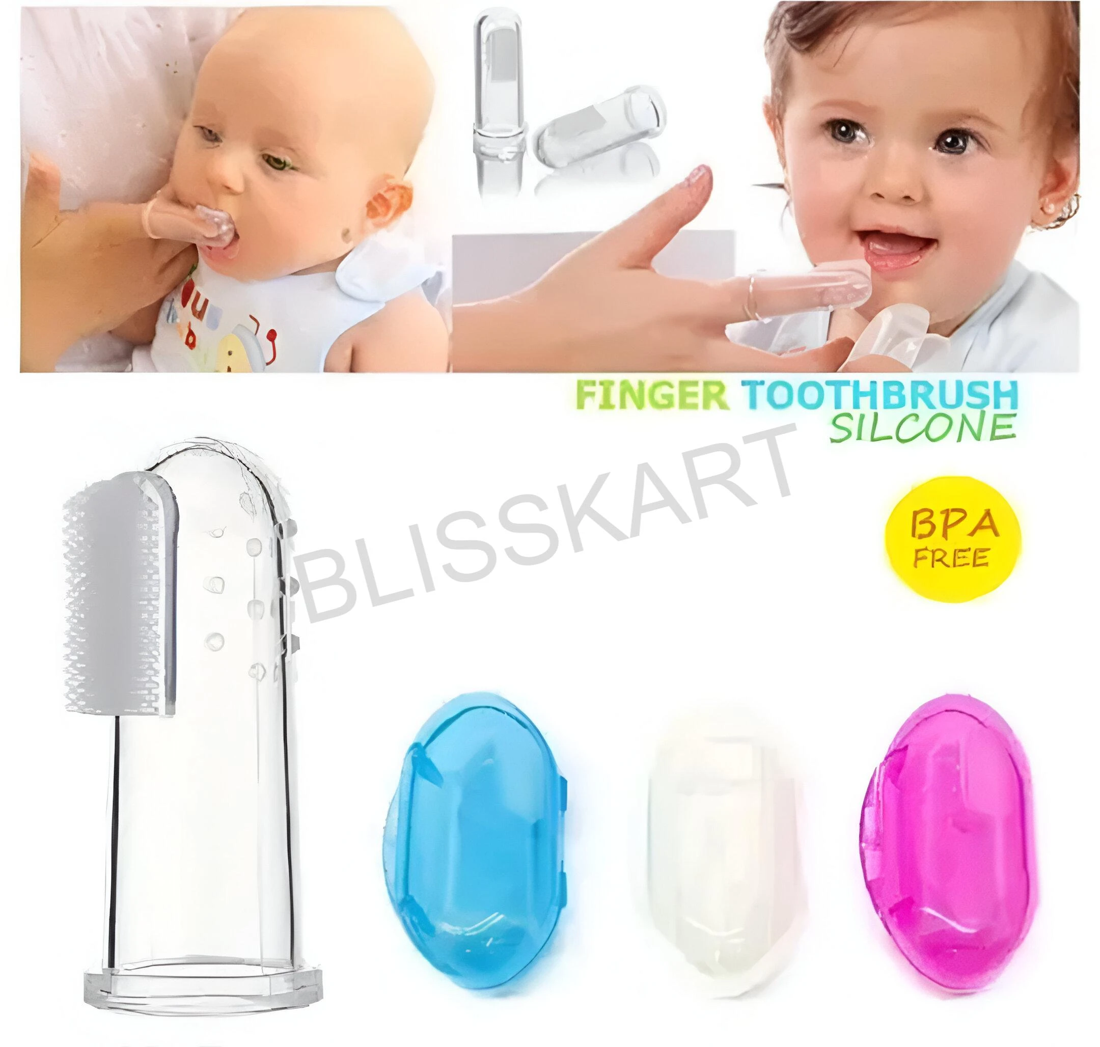 BlissKart Baby Silicone Toothbrush,baby tongue cleaner,Transparent Silicone Finger Brush for Baby Teething,Best silicone baby finger brush,bacho ka toothbrush, Gentle & Effective Oral Care for Your Little One PACK OF 1(with case cover )