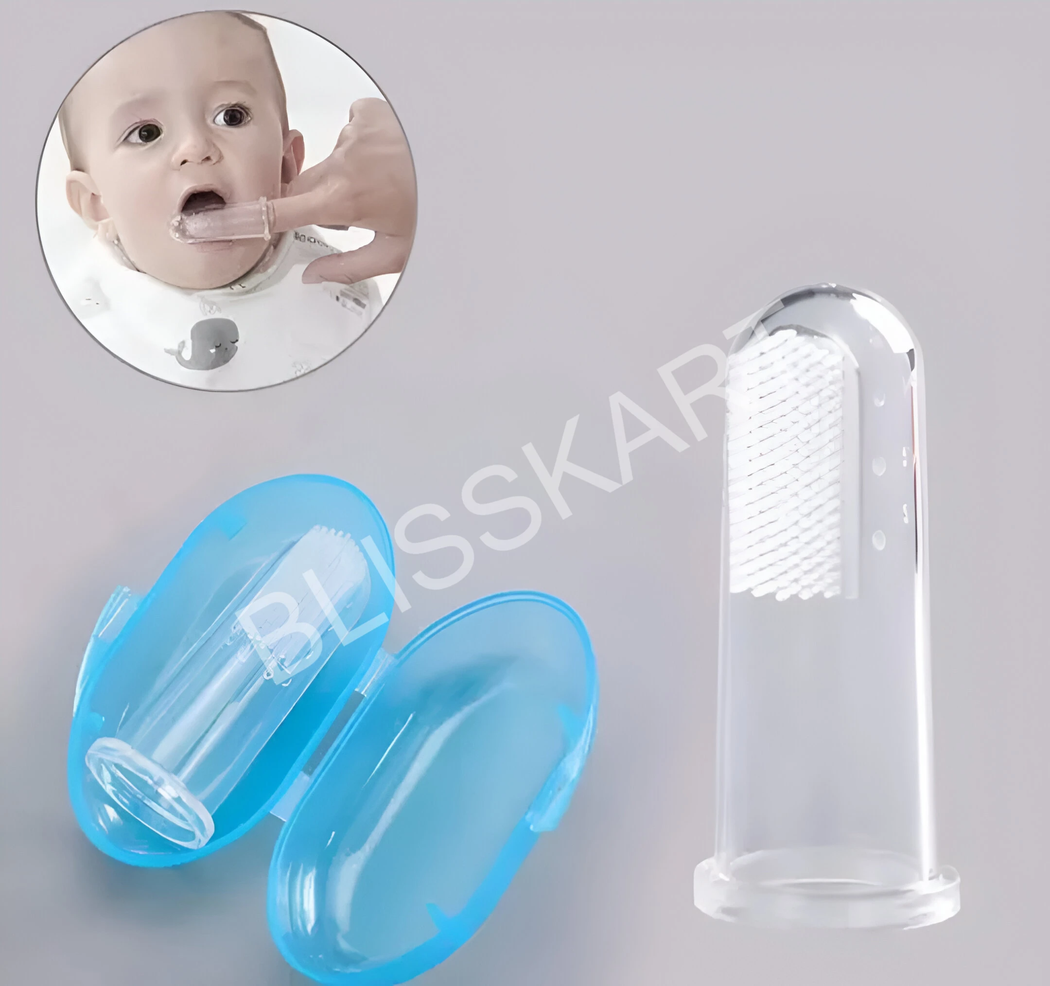 BlissKart Baby Silicone Toothbrush,baby tongue cleaner,Transparent Silicone Finger Brush for Baby Teething,Best silicone baby finger brush,bacho ka toothbrush, Gentle & Effective Oral Care for Your Little One PACK OF 1(with case cover )